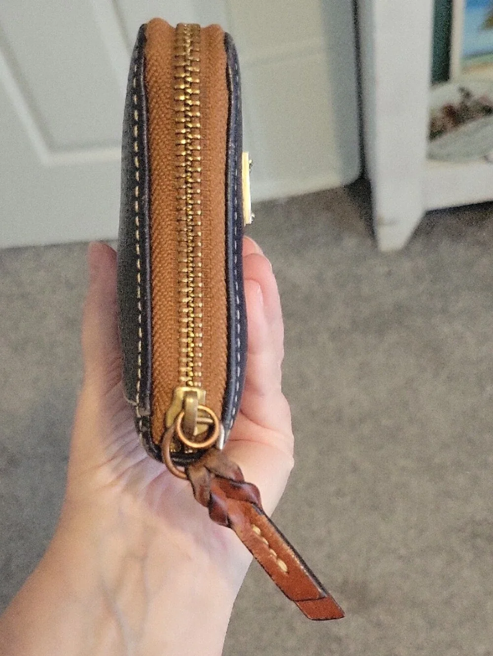 Dooney & Bourke Navy Pebbled Leather Zip Around Wallet